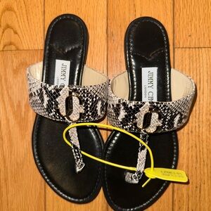 Jimmy Choo Black and Cream Snakeskin Sandals